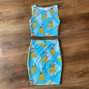Blackmilk clothing x Disney Pluto crop top and matching skirt set, size small